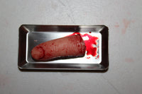 Severed Finger Prop on Medical Metal Tray